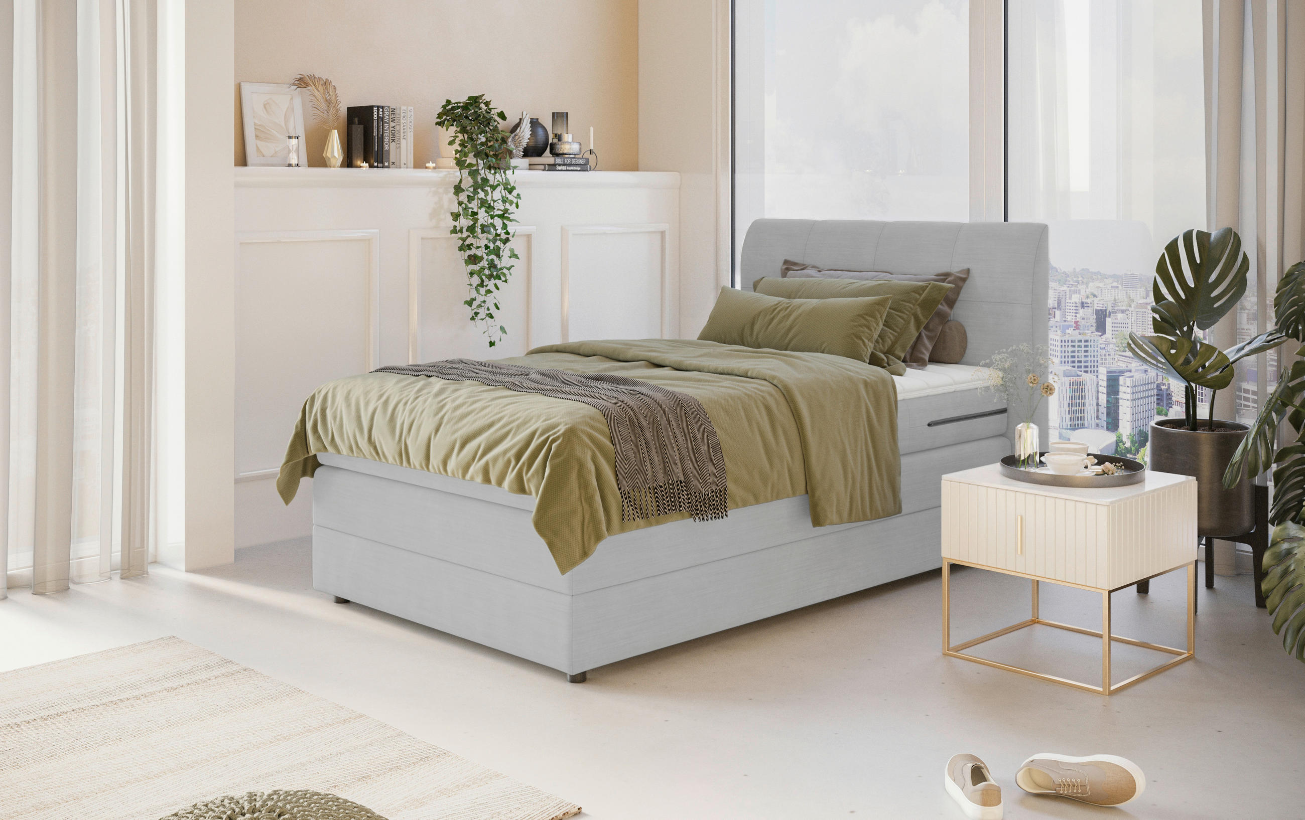 BOXSPRING-ÁGY 120/200 cm  világosszürke  - világosszürke/fekete, Modern, faalapú anyag/textil (120/200cm) - Carryhome