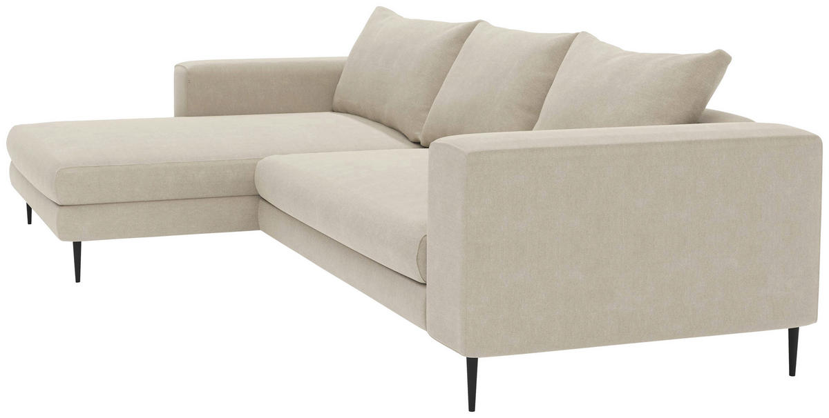ECKSCHLAFSOFA in Struktur Beige  - Beige/Schwarz, Modern, Textil/Metall (295/170cm) - Trendmanufaktur