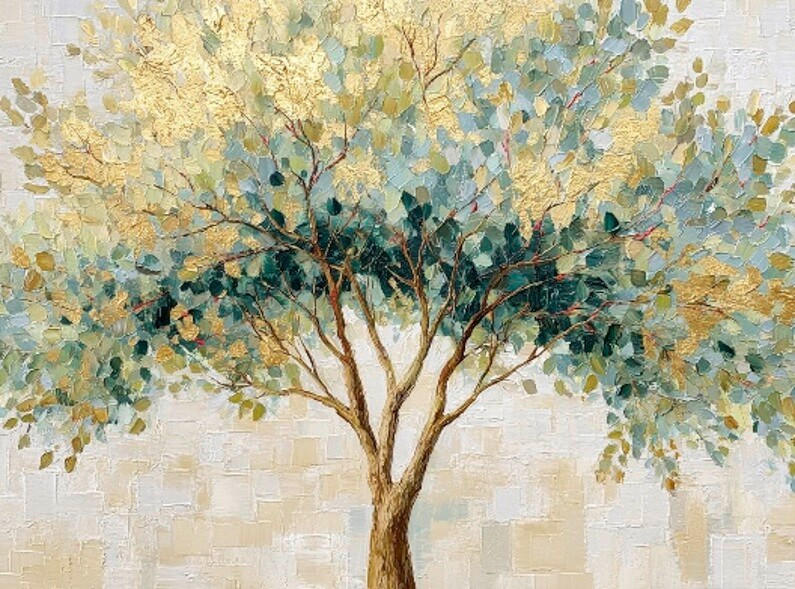 Euroart Leinwandbild Soft Green Tree I Mehrfarbig 135x100 cm