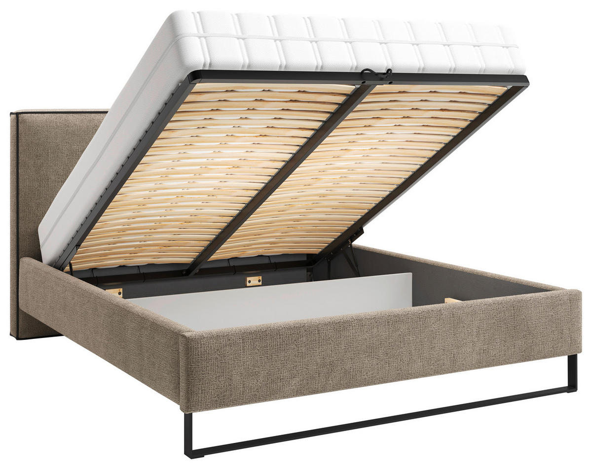 POLSTERBETT gepolstertes Kopfteil, Lattenrost, Bettkasten Braun 180/200 cm  - Schwarz/Braun, MODERN, Holz/Holzwerkstoff (180/200cm) - MID.YOU