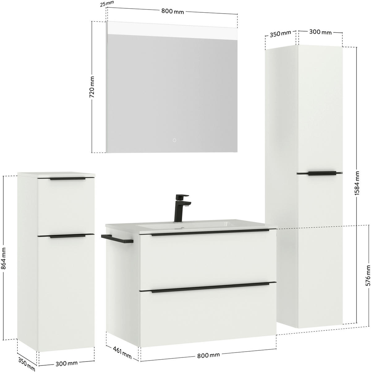 BADEZIMMER 3-teilig  in 81 cm  - Schwarz/Weiß, MODERN, Holzwerkstoff/Stein (81cm) - Nobilia