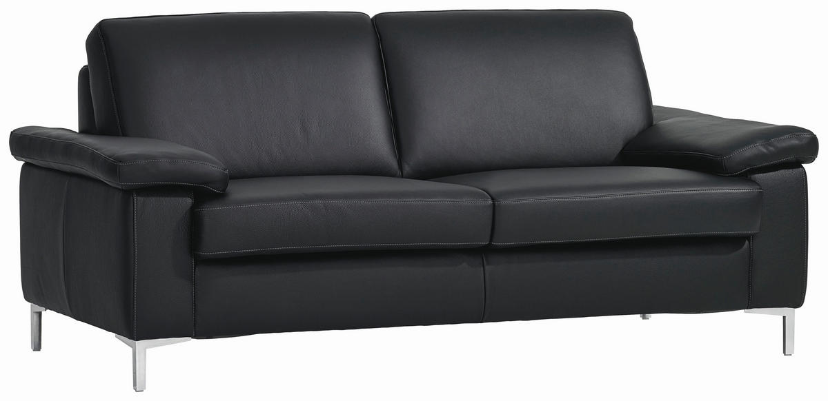 SITZGARNITUR Schwarz Echtleder  - Silberfarben/Schwarz, KONVENTIONELL, Leder/Metall (180/200/82/94cm) - Musterring