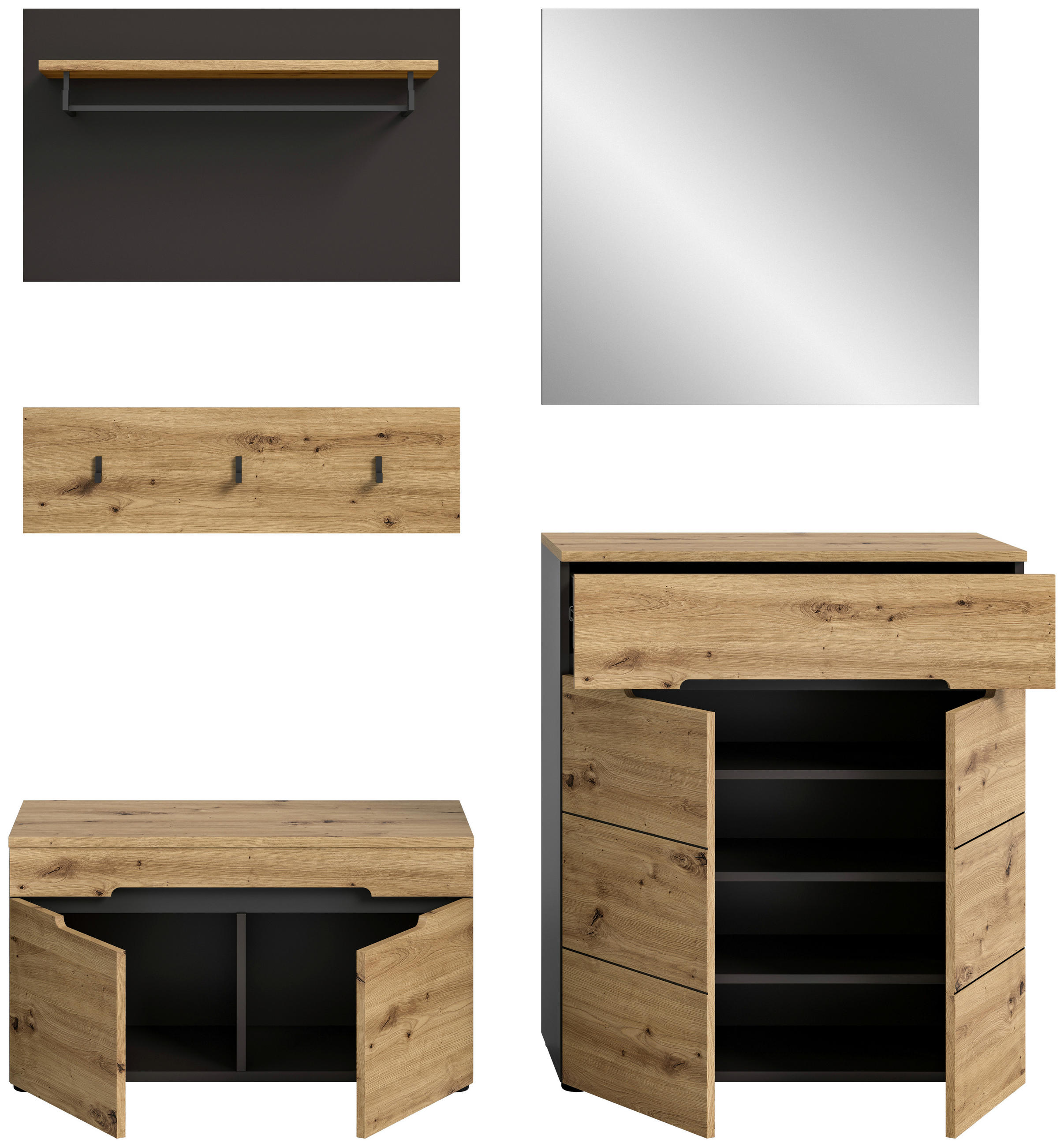 GARDEROBE 4-teilig 175/190/37 cm  - Konventionell, Glas/Holzwerkstoff (175/190/37cm) - MID.YOU
