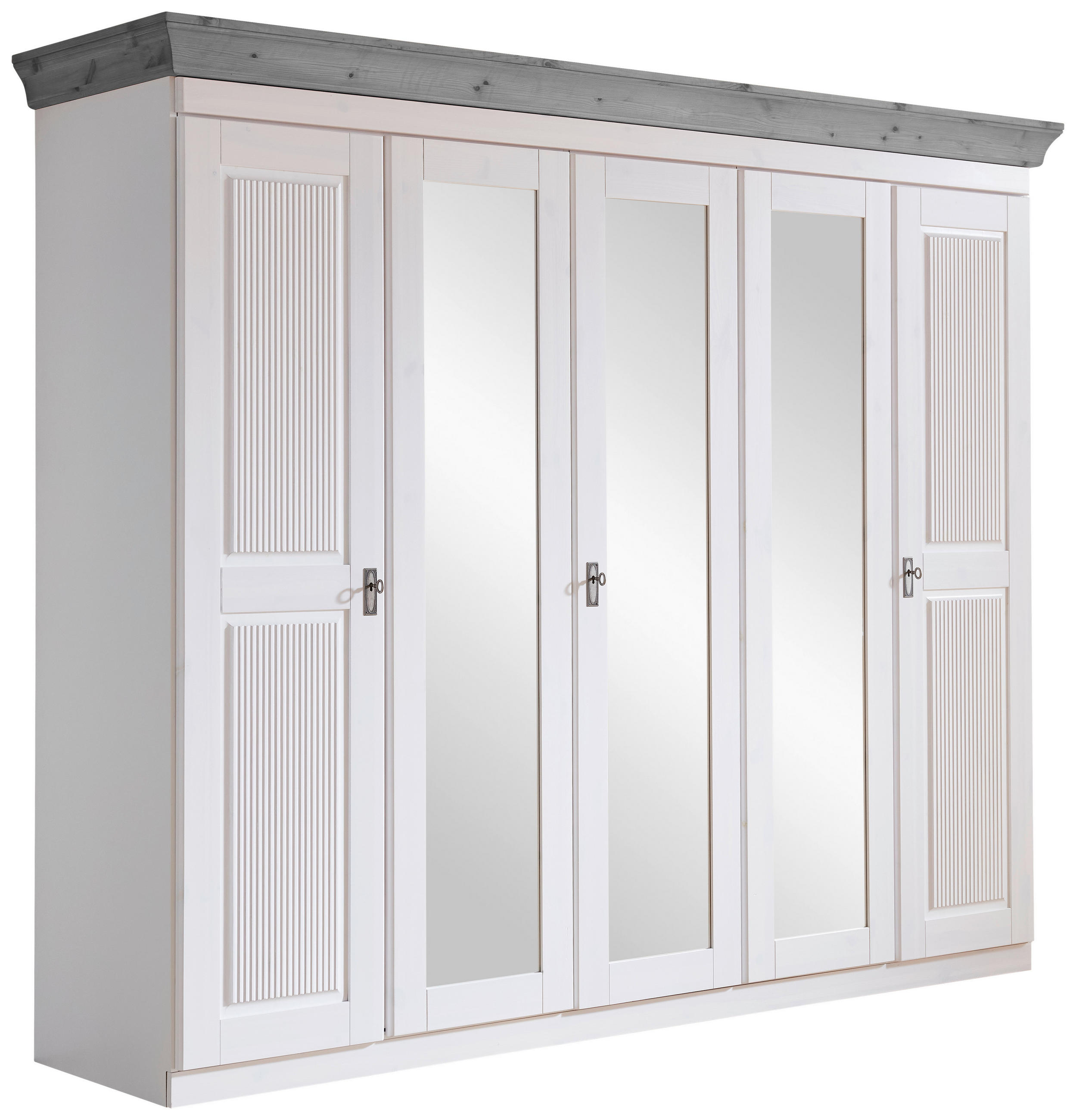 DREHTÜRENSCHRANK 253/210/64 cm 5-türig Grau, Weiß  - Weiß/Grau, ROMANTIK / LANDHAUS, Glas/Holz (253/210/64cm) - Boxxx