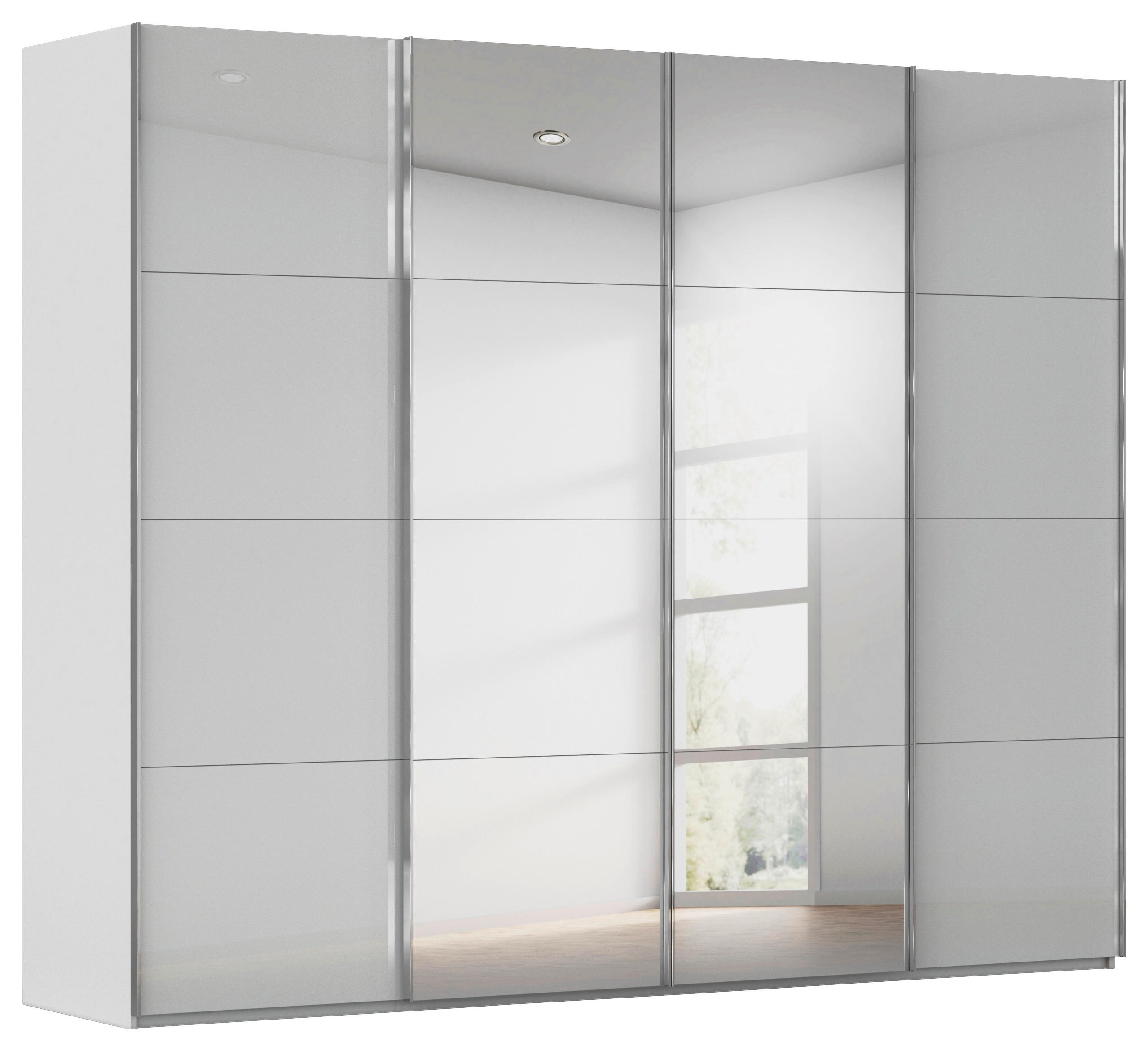 SCHWEBETÜRENSCHRANK 271/235/68 cm 4-türig Grau  - Chromfarben/Grau, Design, Glas/Holzwerkstoff (271/235/68cm) - Novel