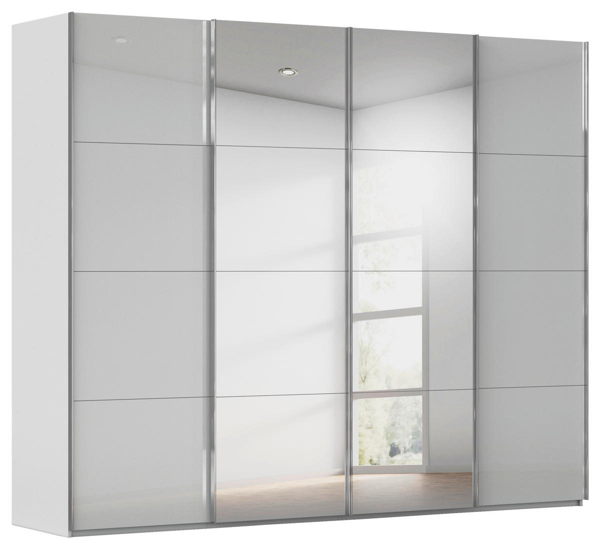 SCHWEBETÜRENSCHRANK 271/235/68 cm 4-türig Grau  - Chromfarben/Grau, Design, Glas/Holzwerkstoff (271/235/68cm) - Novel