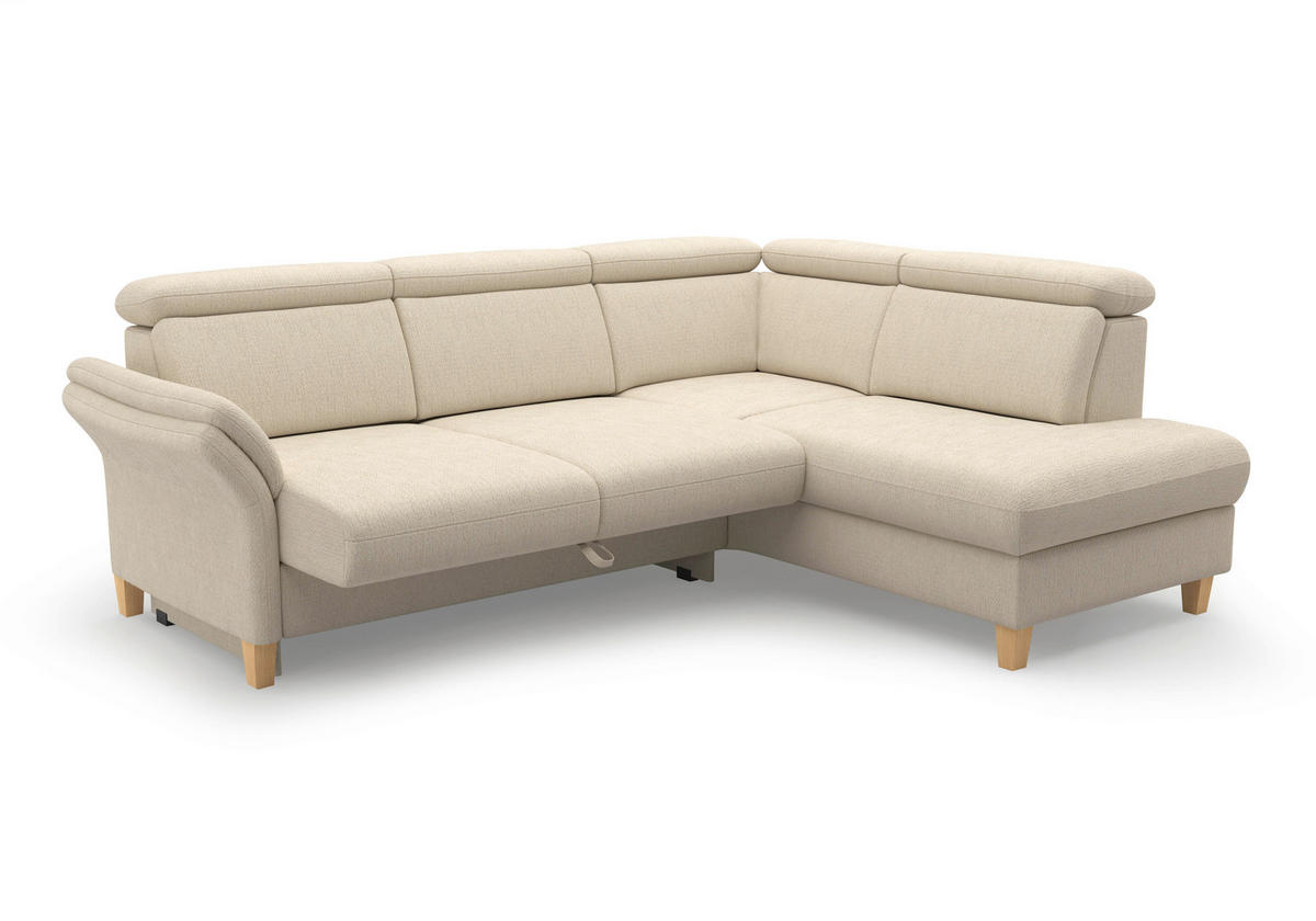 ECKSOFA GLENDALE E Sandfarben Chenille  - Sandfarben/Eichefarben, KONVENTIONELL, Holz/Textil (247/193cm) - Sit & More