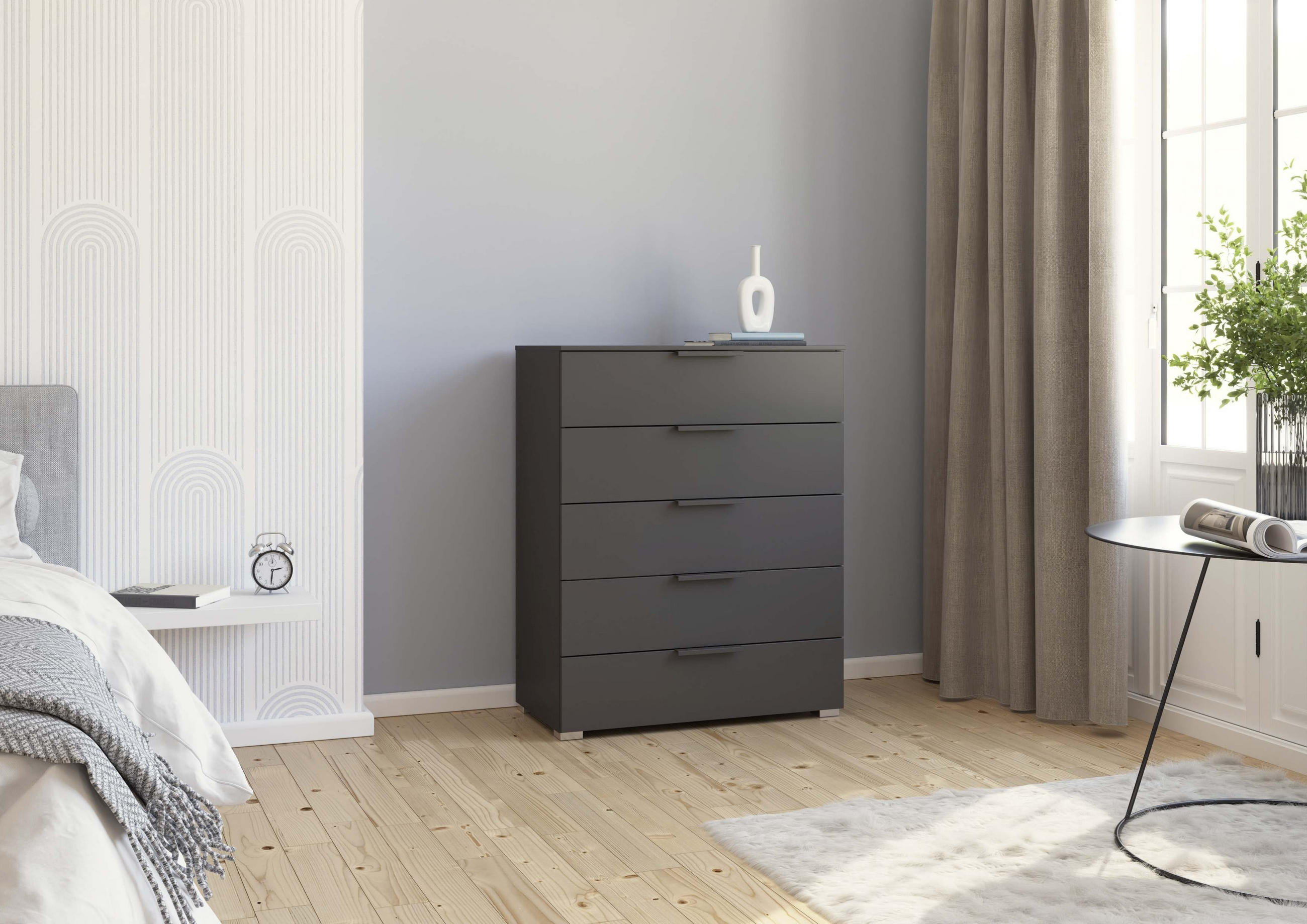 KOMMODE 80/100/42 cm  in Graphitfarben  - Graphitfarben/Alufarben, Trend, Holzwerkstoff/Metall (80/100/42cm) - Novel
