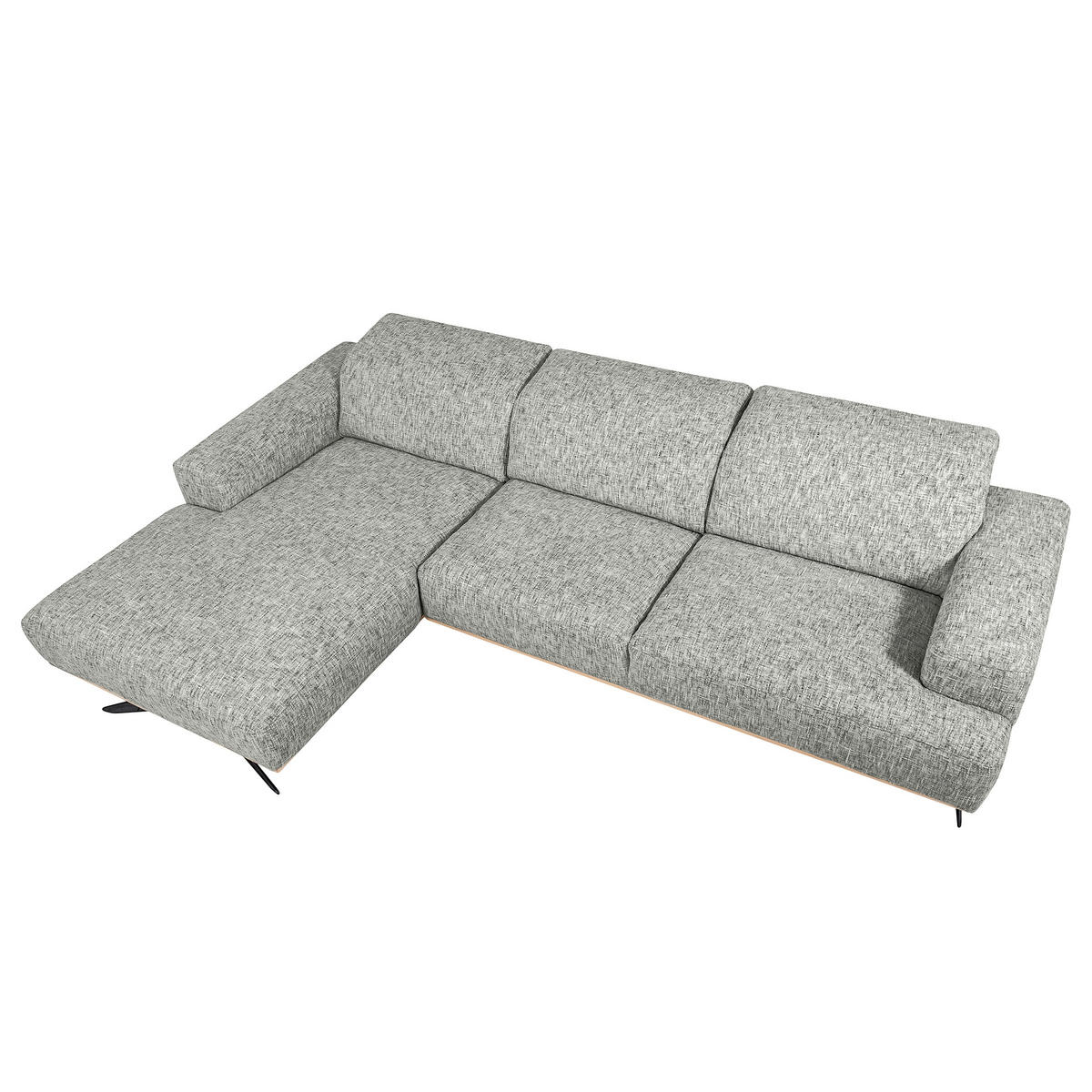 ECKSOFA PORTLAND in Struktur Grau Kopfteilverstellung  187/295 cm  - Schwarz/Grau, Design, Holz/Textil (187/295cm) - Livetastic