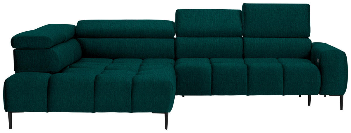 ECKSOFA in Samt, Webstoff Dunkelgrün  - Dunkelgrün/Schwarz, Design, Textil/Metall (216/300cm) - Welnova