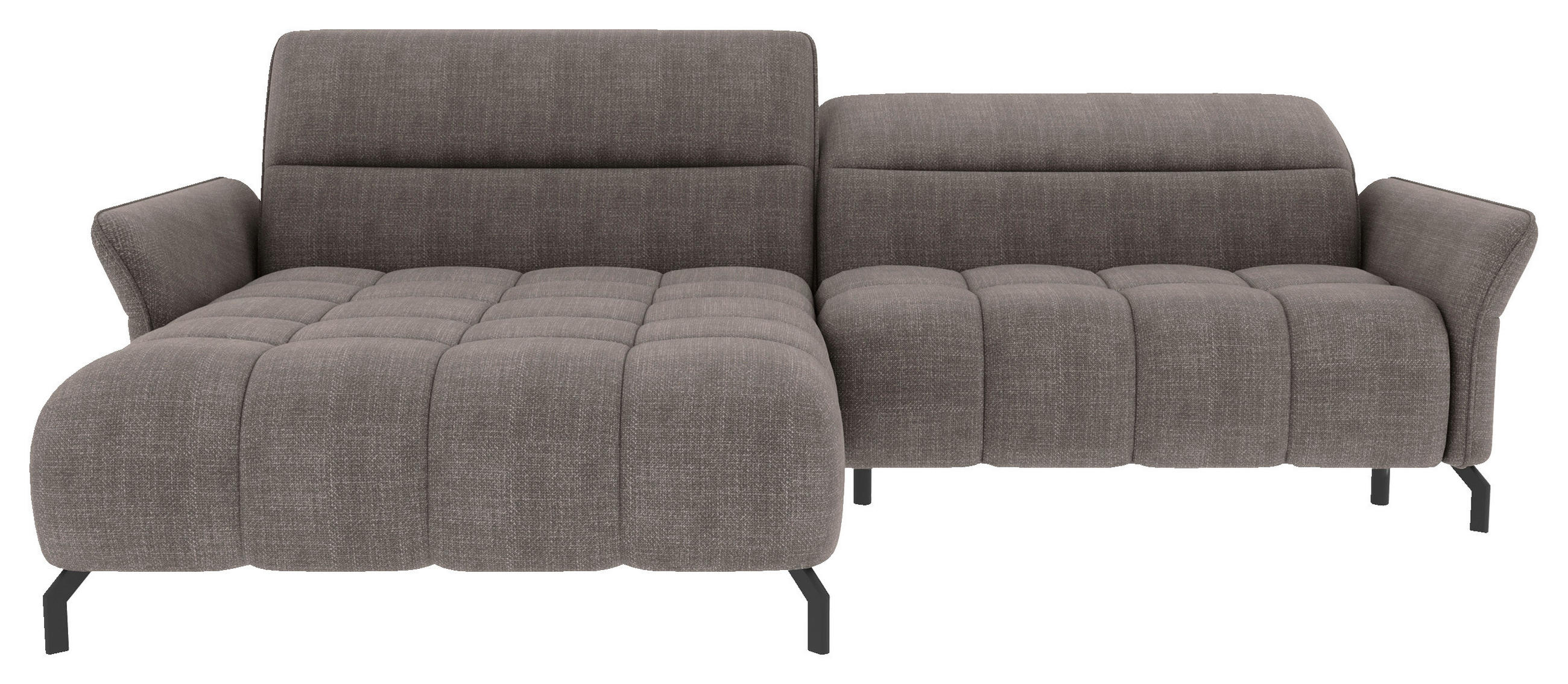 ECKSOFA Taupe Flachgewebe Rücken echt, Kopfteilverstellung, Sitztiefenverstellung  - Taupe/Schwarz, KONVENTIONELL, Textil/Metall (175/272cm) - Carryhome