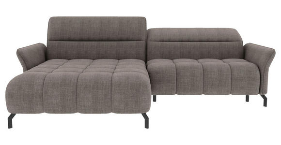 ECKSOFA Taupe Flachgewebe Rücken echt, Kopfteilverstellung, Sitztiefenverstellung  - Taupe/Schwarz, KONVENTIONELL, Textil/Metall (175/272cm) - Carryhome
