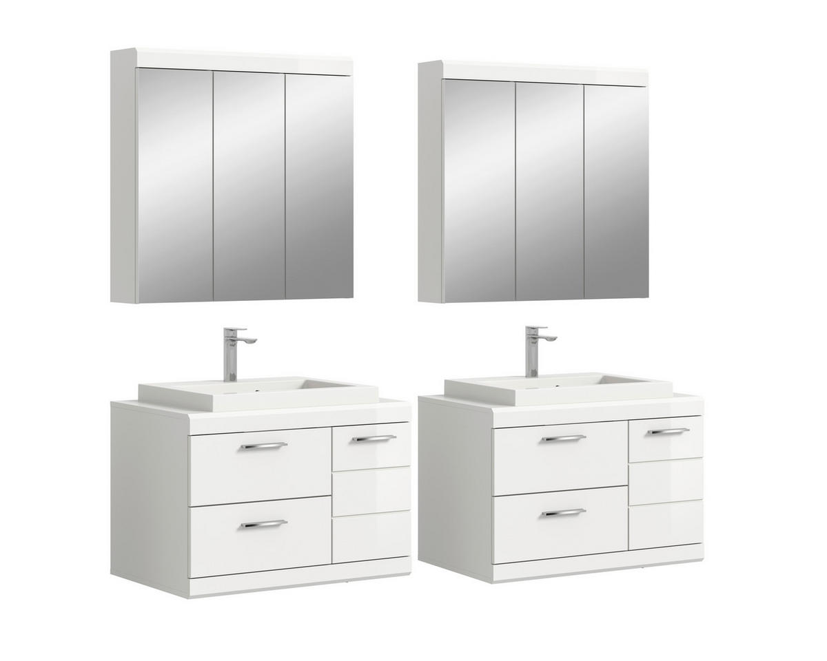 BADEZIMMER 6-teilig  in 175 cm  - Weiß Hochglanz/Silberfarben, Trend, Glas/Holzwerkstoff (175cm) - MID.YOU