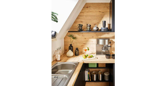 EINBAUKÜCHE - Eichefarben/Schwarz, Design, Holzwerkstoff - Dieter Knoll