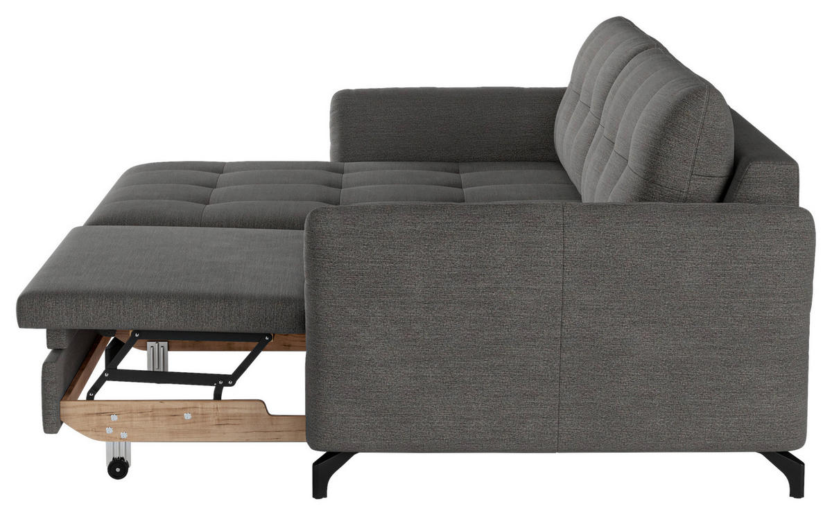 ECKSOFA in Flachgewebe, Leinenoptik Dunkelgrau  - Dunkelgrau/Schwarz, Design, Textil/Metall (170/242cm) - Xora