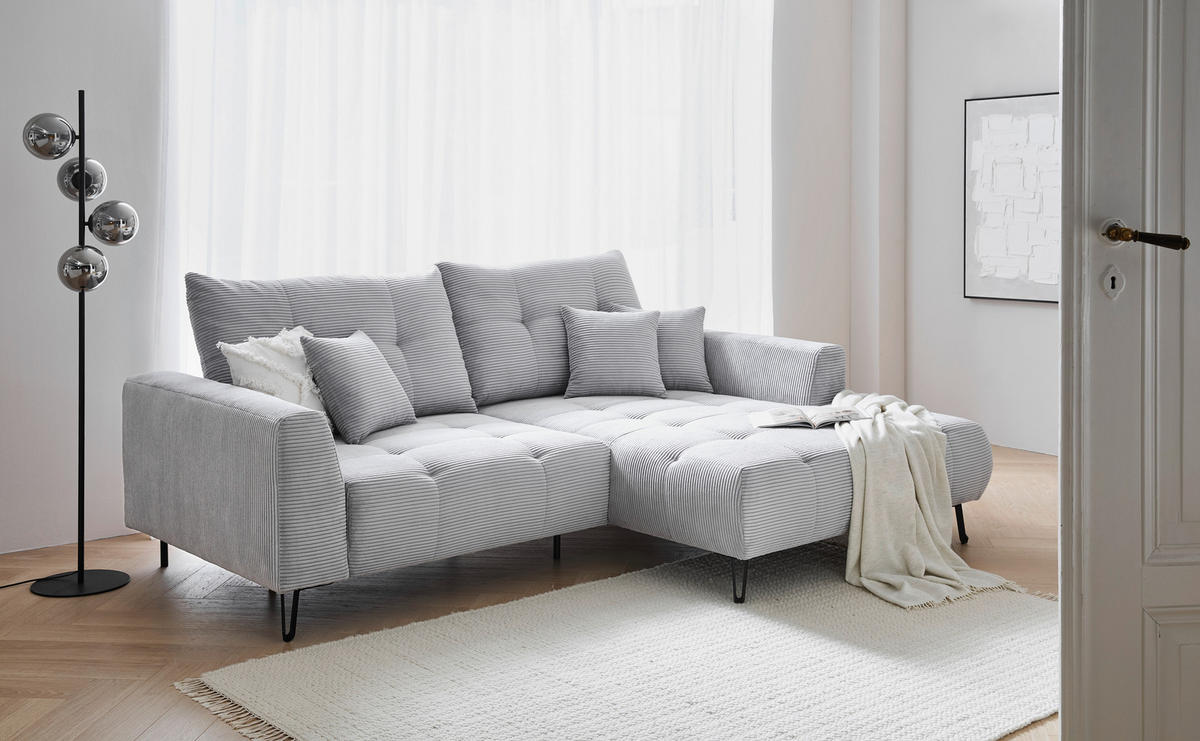 ECKSOFA in Cord Hellgrau  - Hellgrau/Schwarz, Konventionell, Textil/Metall (250/185cm) - Carryhome