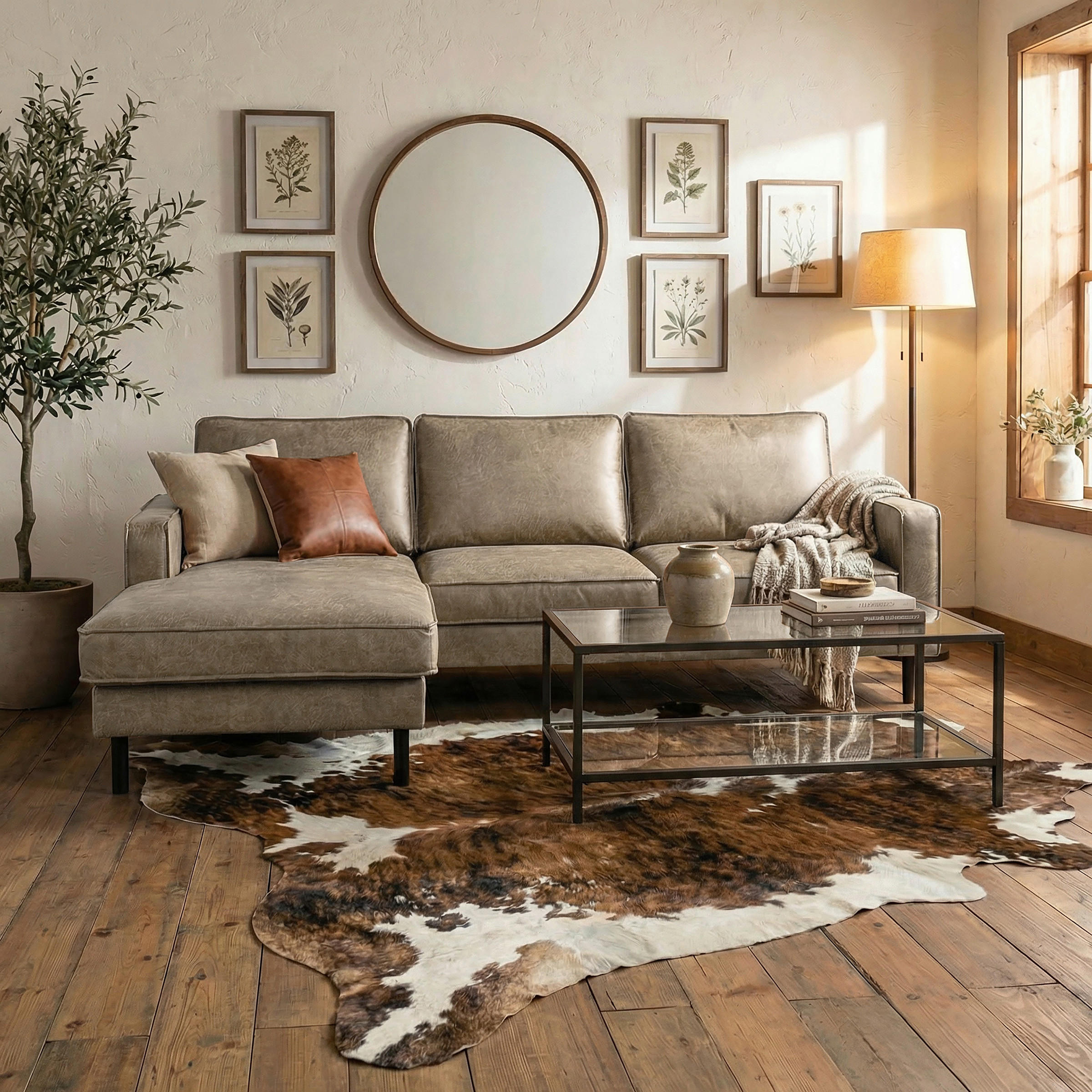 ECKSOFA Hellgrau Echtleder Lederlook Rücken echt  - Hellgrau, Design, Leder/Textil (166/238cm) - Livetastic