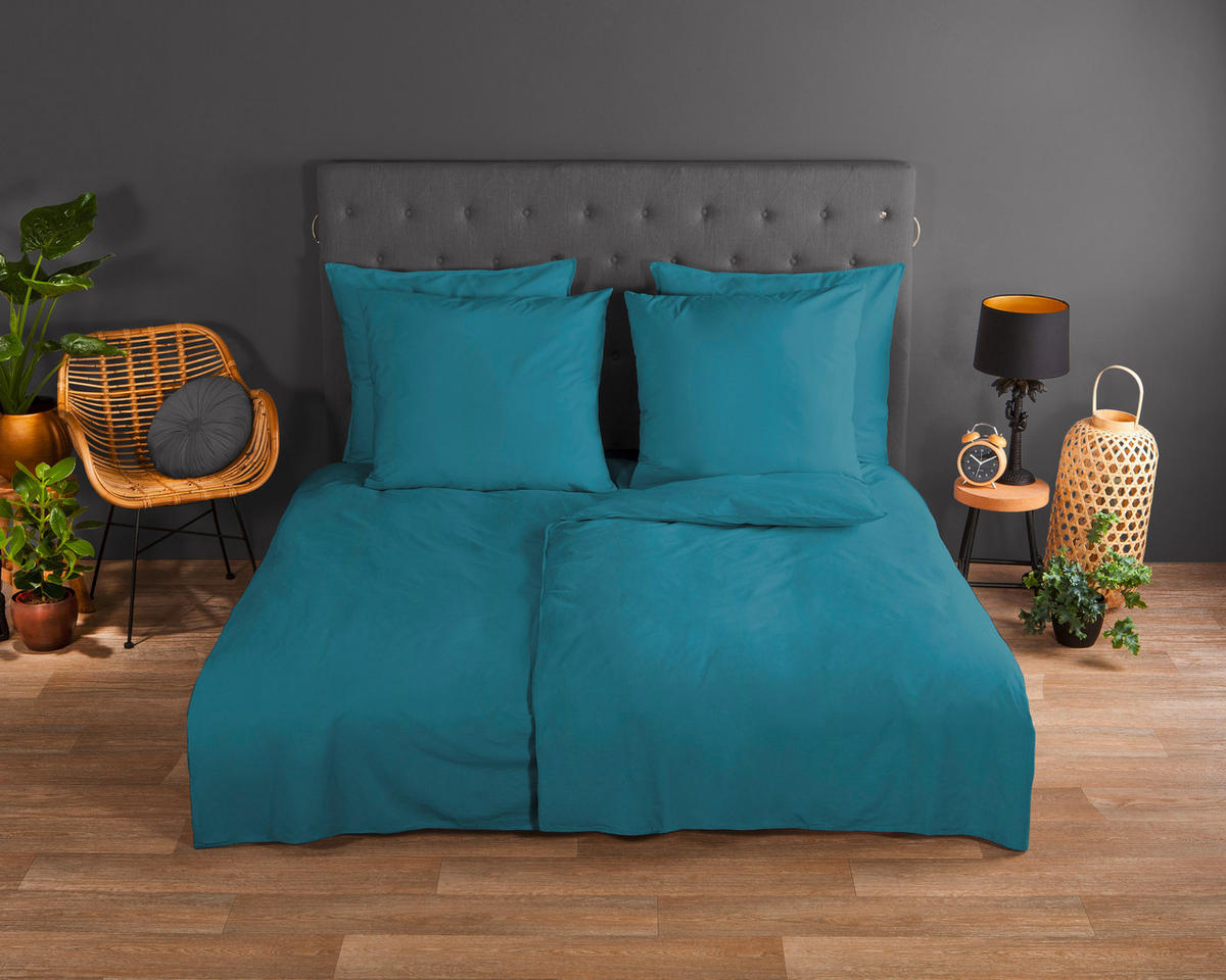 BETTWÄSCHE Uni Adria Blue Renforcé 135/200 cm  - Türkis, Basics, Textil (135/200cm)