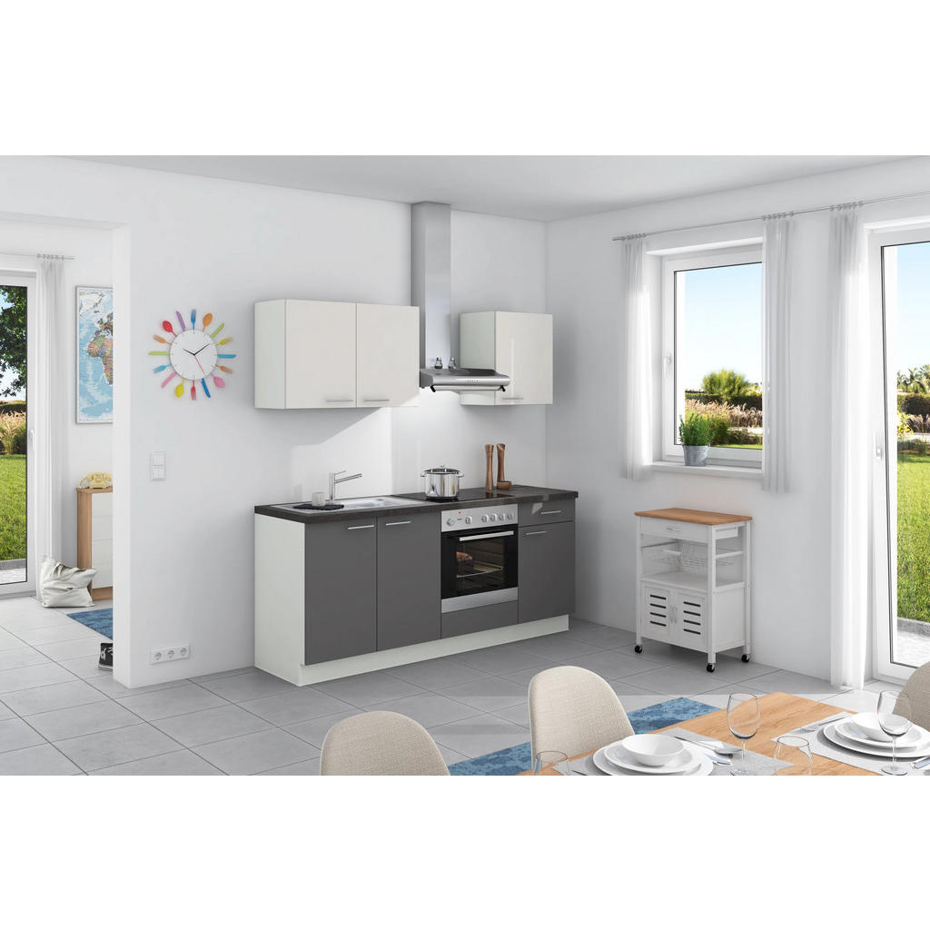 Küchenzeile Base ohne Geräte 200 cm Weiß/Anthrazit