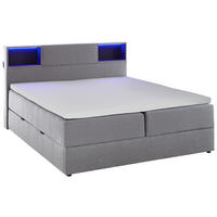 BOXSPRINGBETT 160/200 cm,  in Hellgrau, Matratze, Beleuchtung, Bettkasten, Topper, H3 = fest  - Hellgrau/Schwarz, Design, Holz/Textil (160/200cm) - Xora