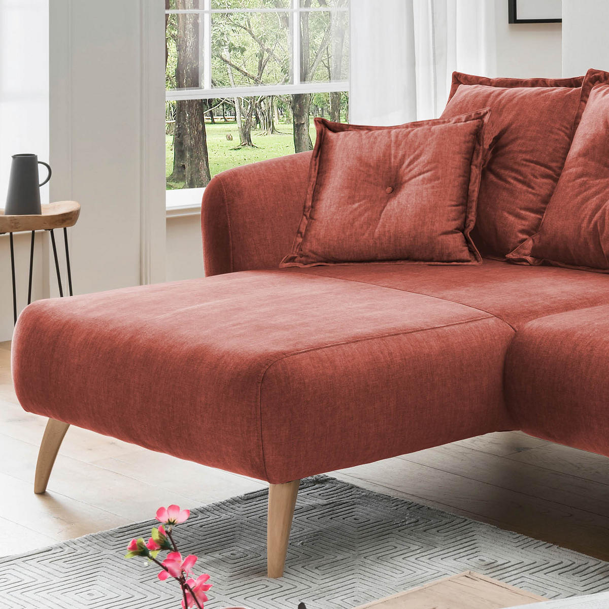 ECKSOFA in Velours Koralle  - Koralle/Buchefarben, Modern, Holz/Textil (162/277cm) - Livetastic