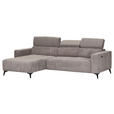 ECKSOFA Taupe Cord Rücken echt, Kopfteilverstellung, Sitzvorzug  - Taupe/Schwarz, KONVENTIONELL, Textil/Metall (170/257cm) - Carryhome