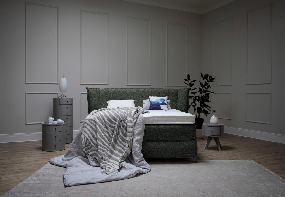 BOXSPRINGBETT 180/200 cm  in Graugrün  - Schwarz/Graugrün, KONVENTIONELL, Holz/Textil (180/200cm) - Sjöholm