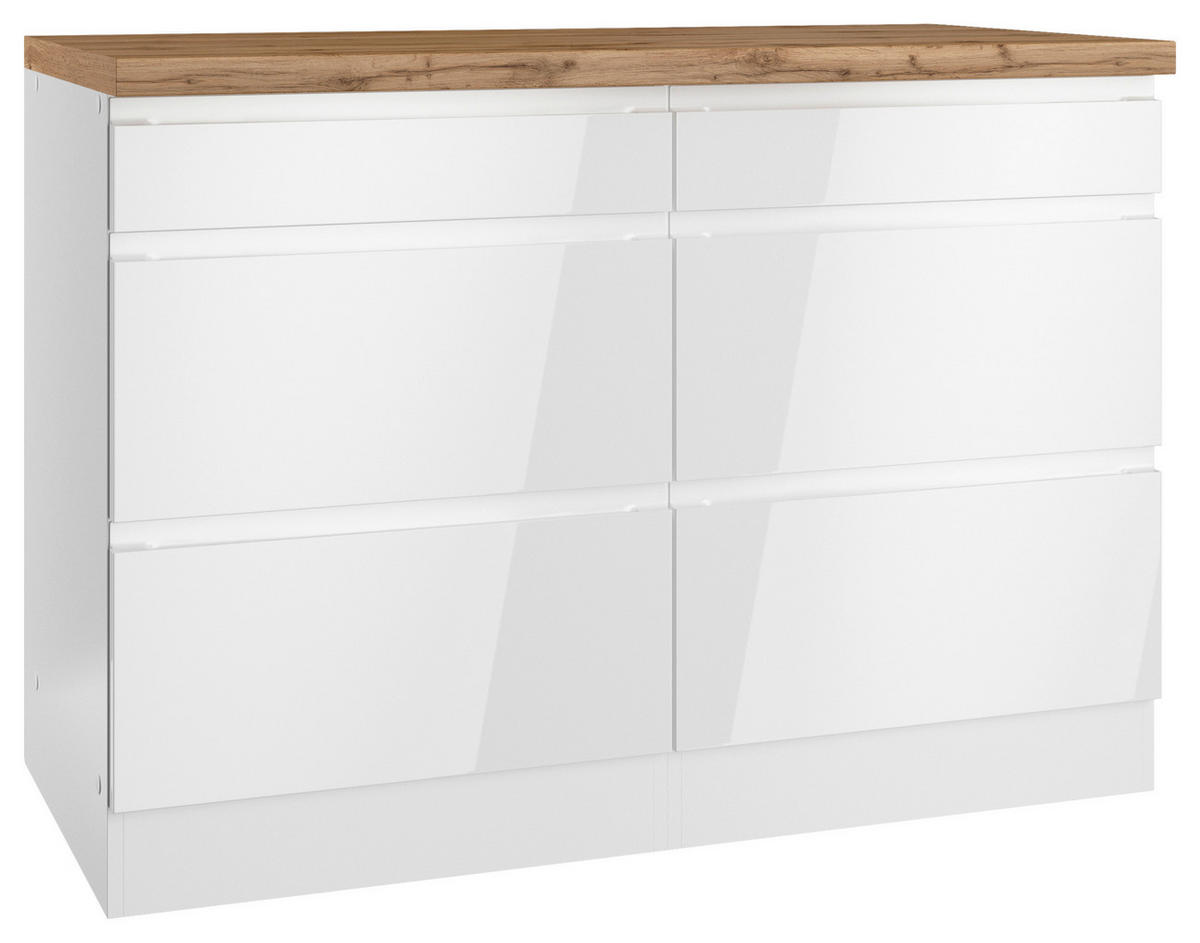 KÜCHENUNTERSCHRANK 120/86/60 cm  in Weiß, Eiche Wotan, Weiß Hochglanz  - Weiß Hochglanz/Eiche Wotan, LIFESTYLE, Holzwerkstoff (120/86/60cm) - Held