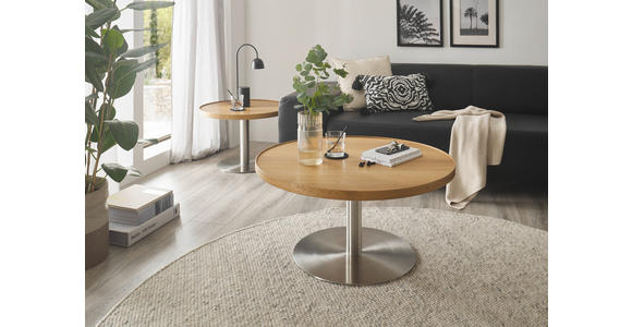 COUCHTISCH in Holz, Metall, Holzwerkstoff 60/60/40 cm - Edelstahlfarben/Eichefarben, Design, Holz/Holzwerkstoff (60/60/40cm) - Novel