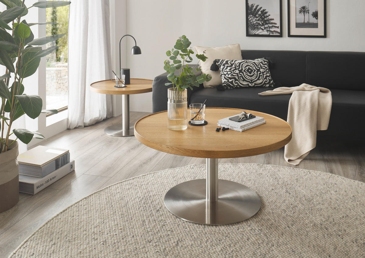 COUCHTISCH in Holz, Metall, Holzwerkstoff 60/60/40 cm  - Edelstahlfarben/Eichefarben, Design, Holz/Holzwerkstoff (60/60/40cm) - Novel