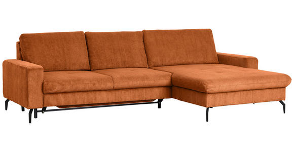 ECKSOFA in Cord Terracotta - Terracotta/Schwarz, Design, Textil/Metall (302/180cm) - Venda