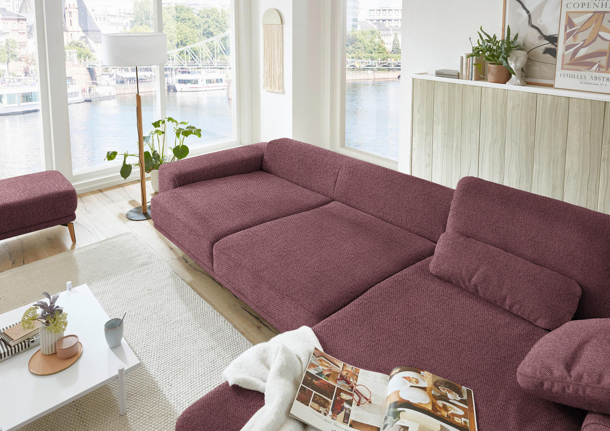 ECKSOFA in Flachgewebe Weinrot  334/193 cm  - Wildeiche/Weinrot, Design, Holz/Textil (334/193cm) - Niels Andersson