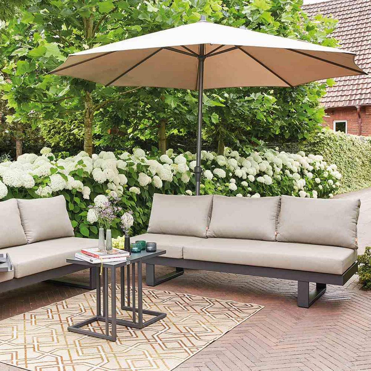 SONNENSCHIRM  350/350 cm  - Anthrazit/Beige, KONVENTIONELL, Textil/Metall (350/350cm) - Siena Garden