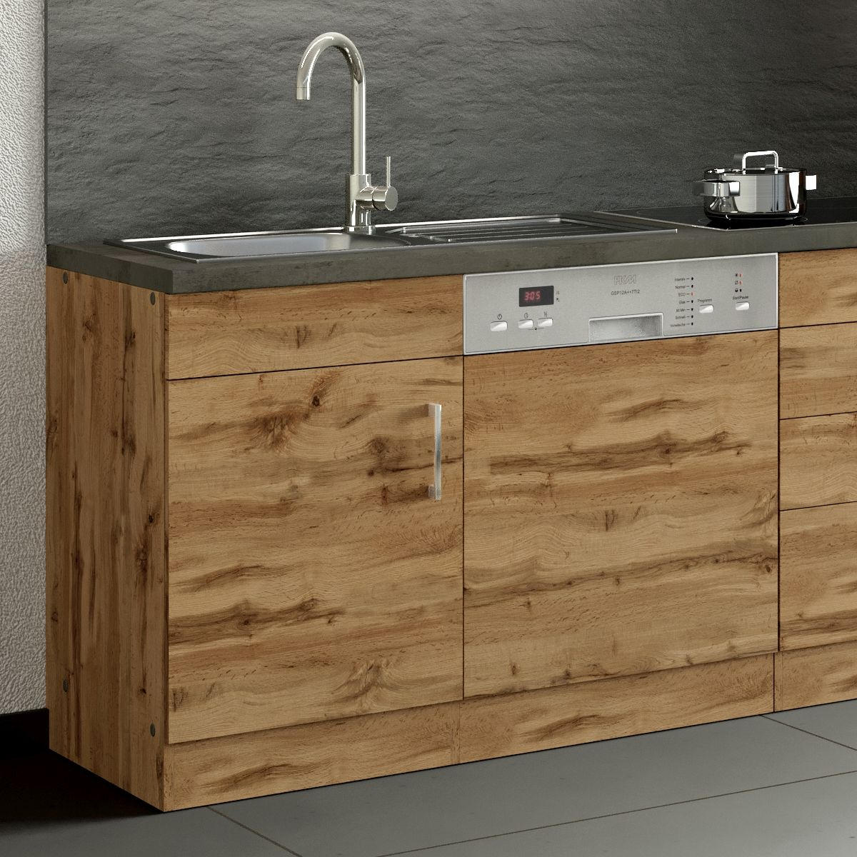 SPÜLENUNTERSCHRANK 110/85/60 cm  in Eichefarben  - Chromfarben/Eichefarben, Modern, Holzwerkstoff/Metall (110/85/60cm) - Held