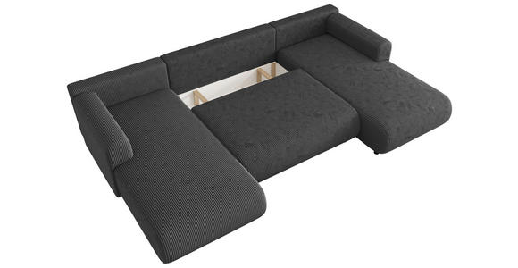 Wohnlandschaft inkl. Funktion Dunkelgrau Cord  - Dunkelgrau/Schwarz, KONVENTIONELL, Textil (200/360/200cm) - Xora