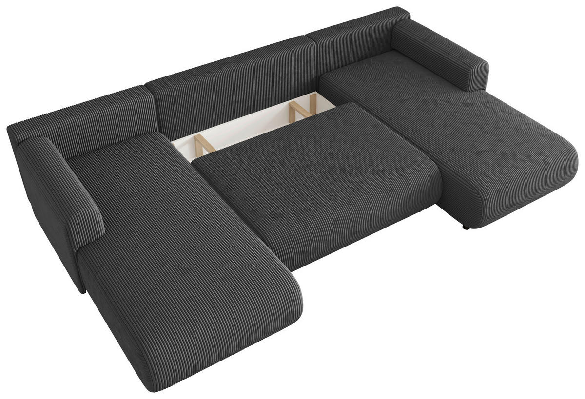 Wohnlandschaft inkl. Funktion Dunkelgrau Cord  - Dunkelgrau/Schwarz, KONVENTIONELL, Textil (200/360/200cm) - Xora