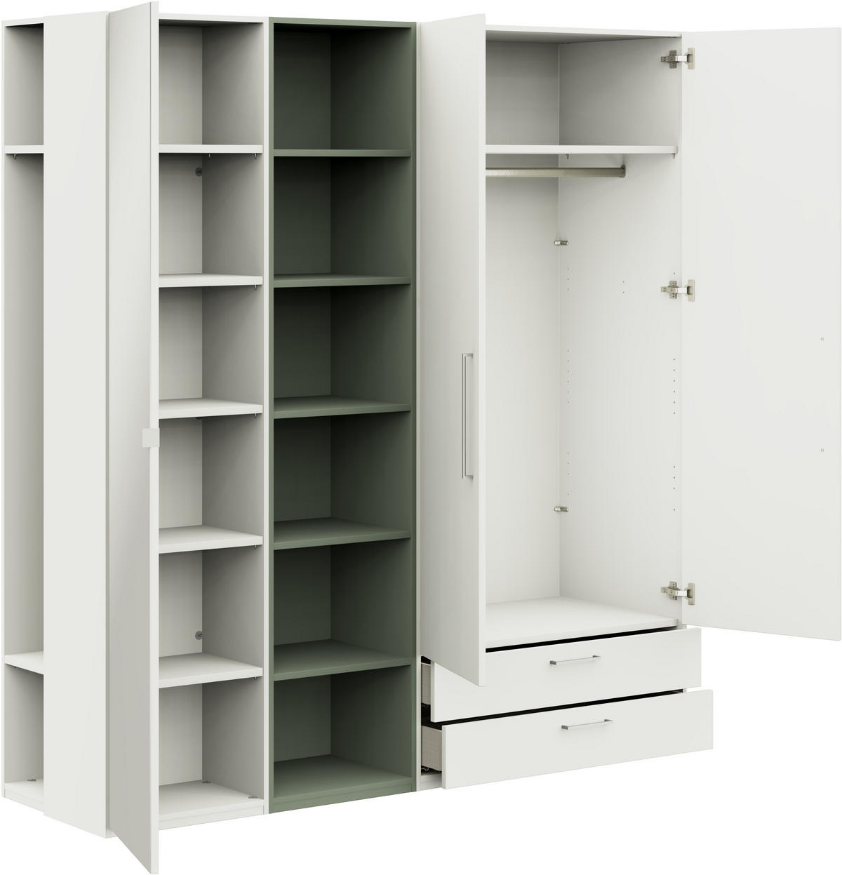 KLEIDERSCHRANK  in Weiß, Salbeigrün  - Edelstahlfarben/Salbeigrün, Design, Glas/Holzwerkstoff (202,6/213,6/59,3cm) - Cantus