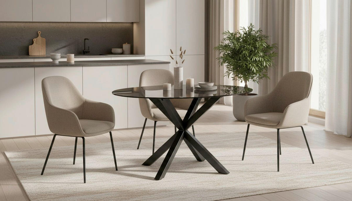 ESSTISCH  Metall, Glas rund Grau, Schwarz  - Schwarz/Grau, MODERN, Glas/Metall (119/75,5cm) - P & B