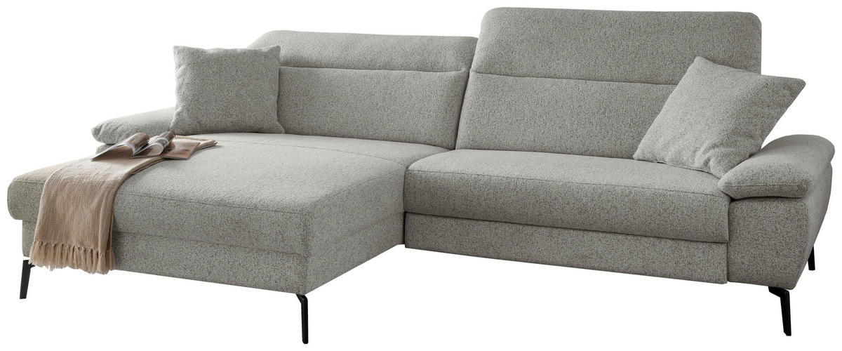 ECKSOFA CANCELLI Beige Struktur Zierkissen, Kopfteilverstellung  - Beige/Schwarz, KONVENTIONELL, Textil/Metall (178/300cm) - Livetastic