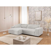 ECKSOFA Cord Hellgrau  - Hellgrau/Schwarz, Design, Kunststoff/Textil (251/142cm) - P & B