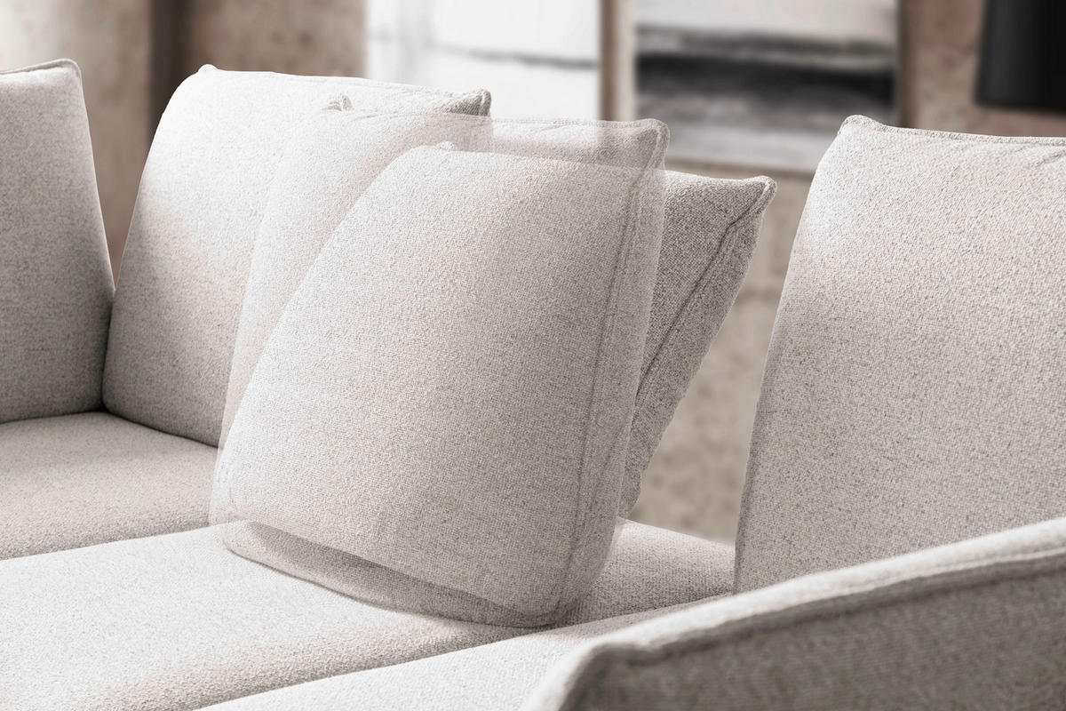 ECKSOFA Beige Flachgewebe, Struktur Armlehnenkissen  - Beige/Schwarz, Design, Textil/Metall (233/259cm) - Moderano