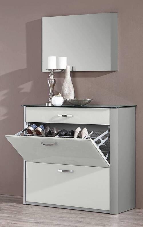 GARDEROBE 3-teilig  in 200/192/34 cm  - Alufarben/Weiß, Design, Glas/Holzwerkstoff (200/192/34cm) - Moderano