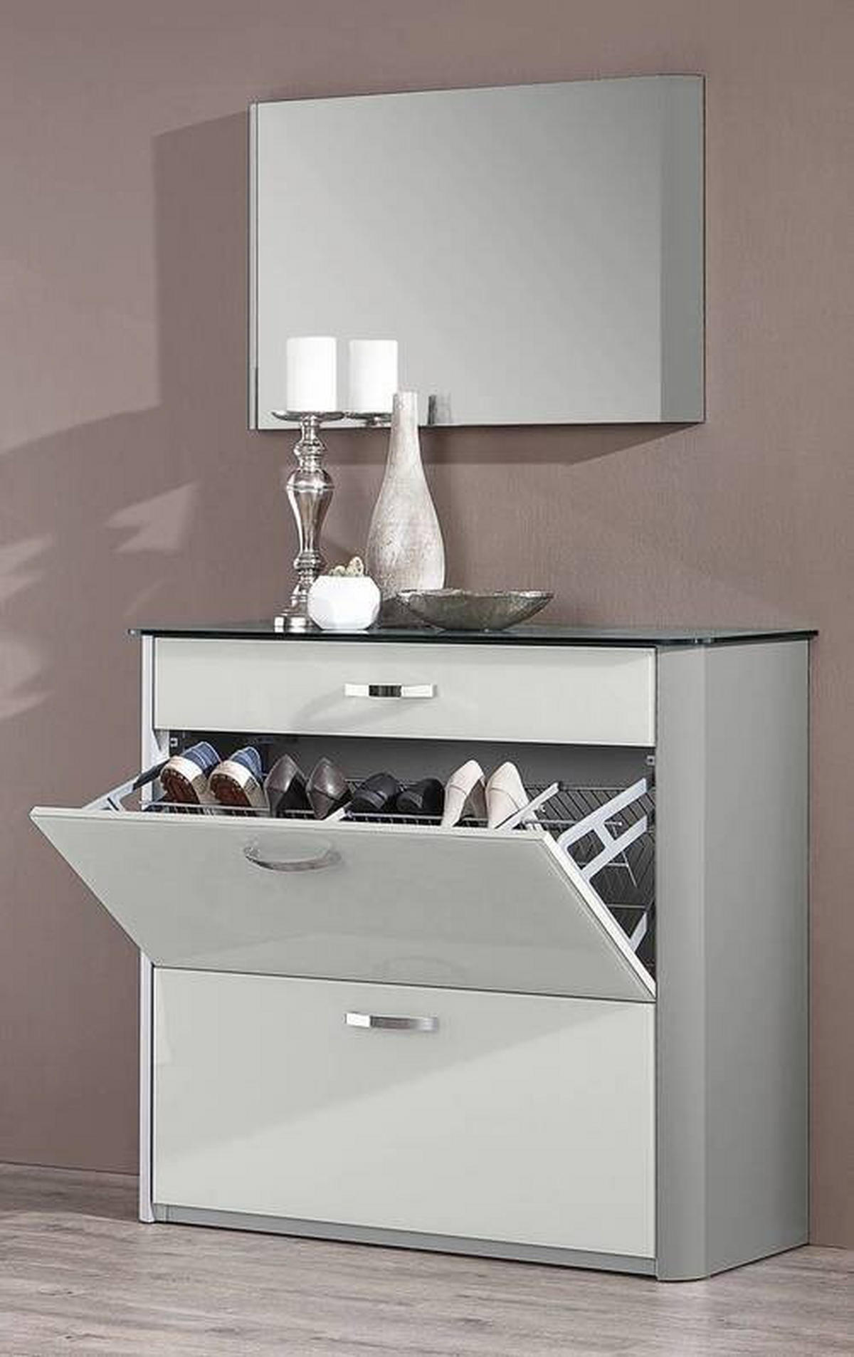 GARDEROBE 3-teilig  in 200/192/34 cm  - Alufarben/Weiß, Design, Glas/Holzwerkstoff (200/192/34cm) - Moderano