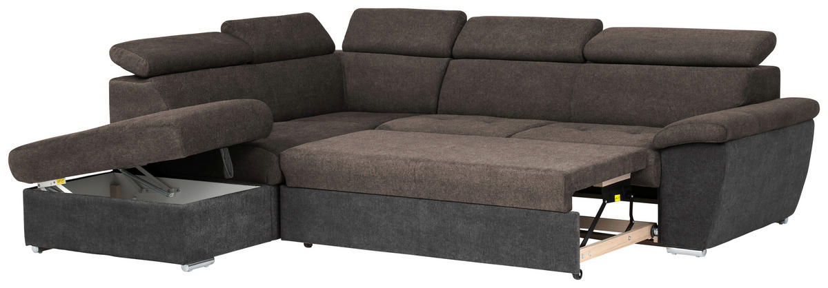 ECKSOFA in Mikrofaser Dunkelbraun  - Chromfarben/Dunkelbraun, Design, Textil/Metall (216/262cm) - Livetastic