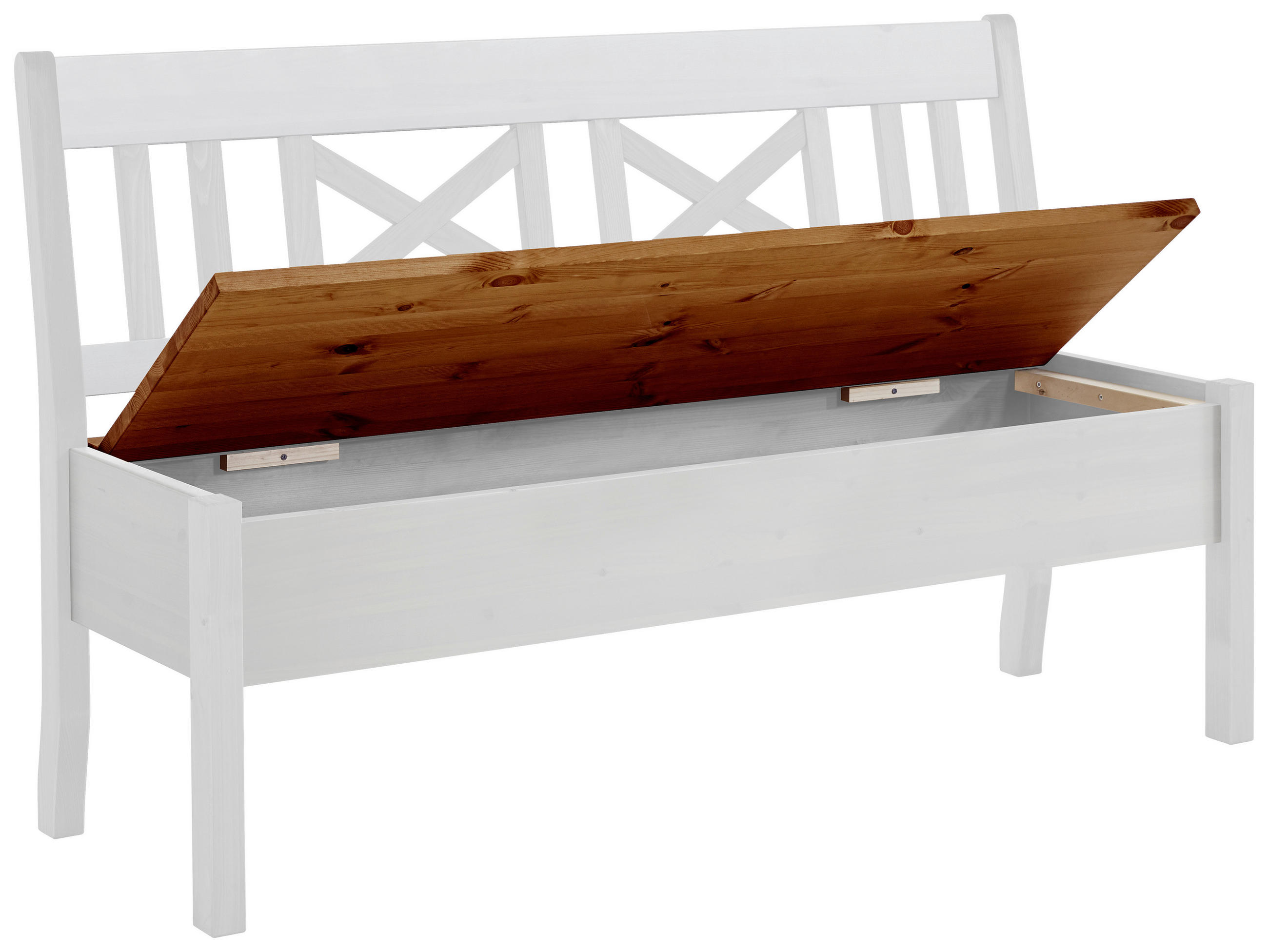 SITZBANK 148/93/58 cm Weiß, Bernsteinfarben Kiefer massiv  - Bernsteinfarben/Weiß, ROMANTIK / LANDHAUS, Holz (148/93/58cm) - Boxxx