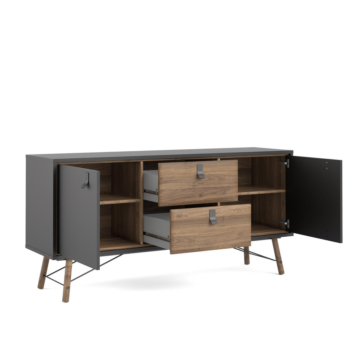SIDEBOARD 150,3/72,2/40,1 cm  - mörkgrå/nötfärg, Design, metall/trämaterial (150,3/72,2/40,1cm) - Best Price