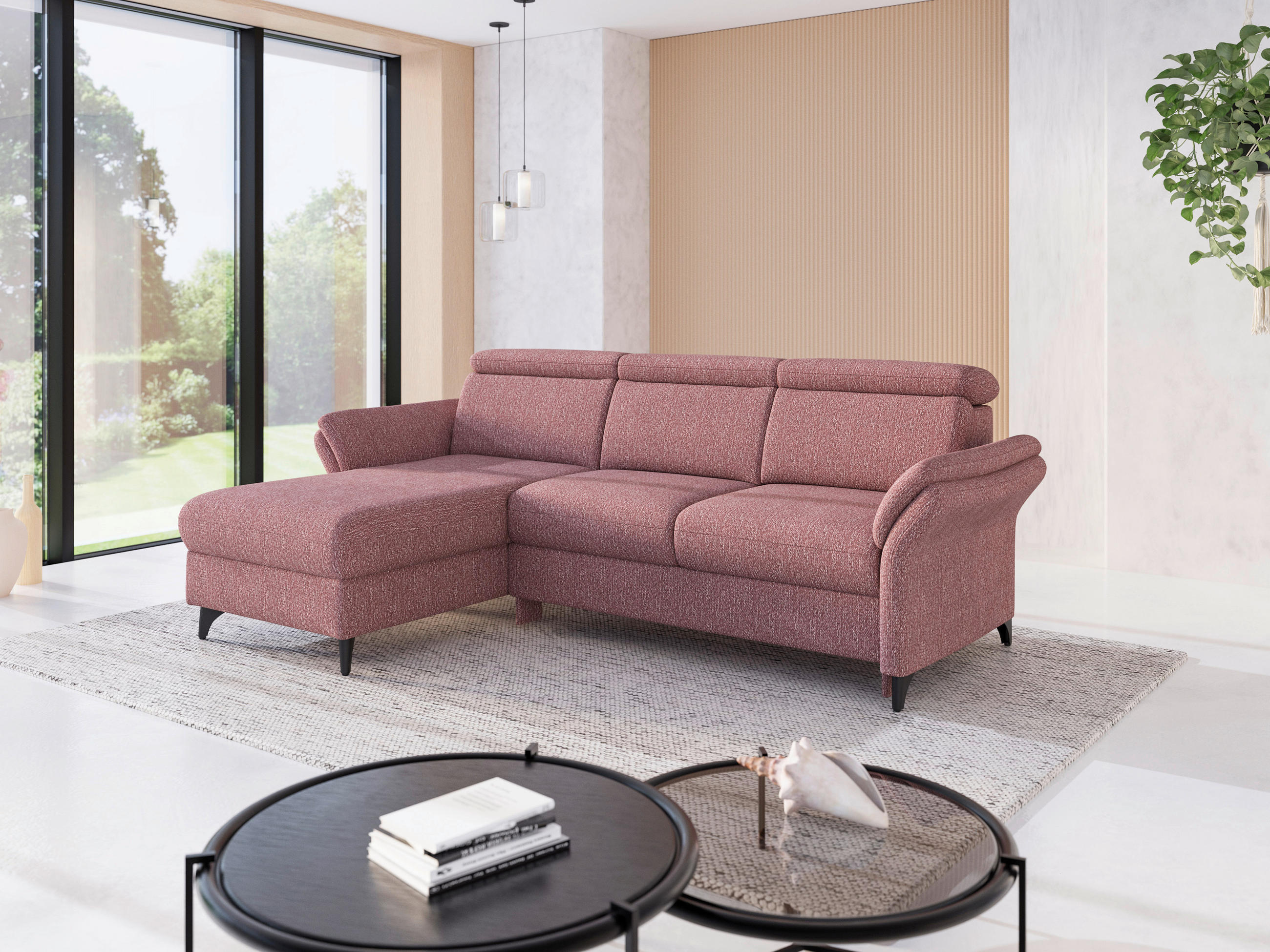 ECKSOFA GLENDALE E in Chenille Aubergine  166/253 cm  - Aubergine/Schwarz, KONVENTIONELL, Textil/Metall (166/253cm) - Sit & More