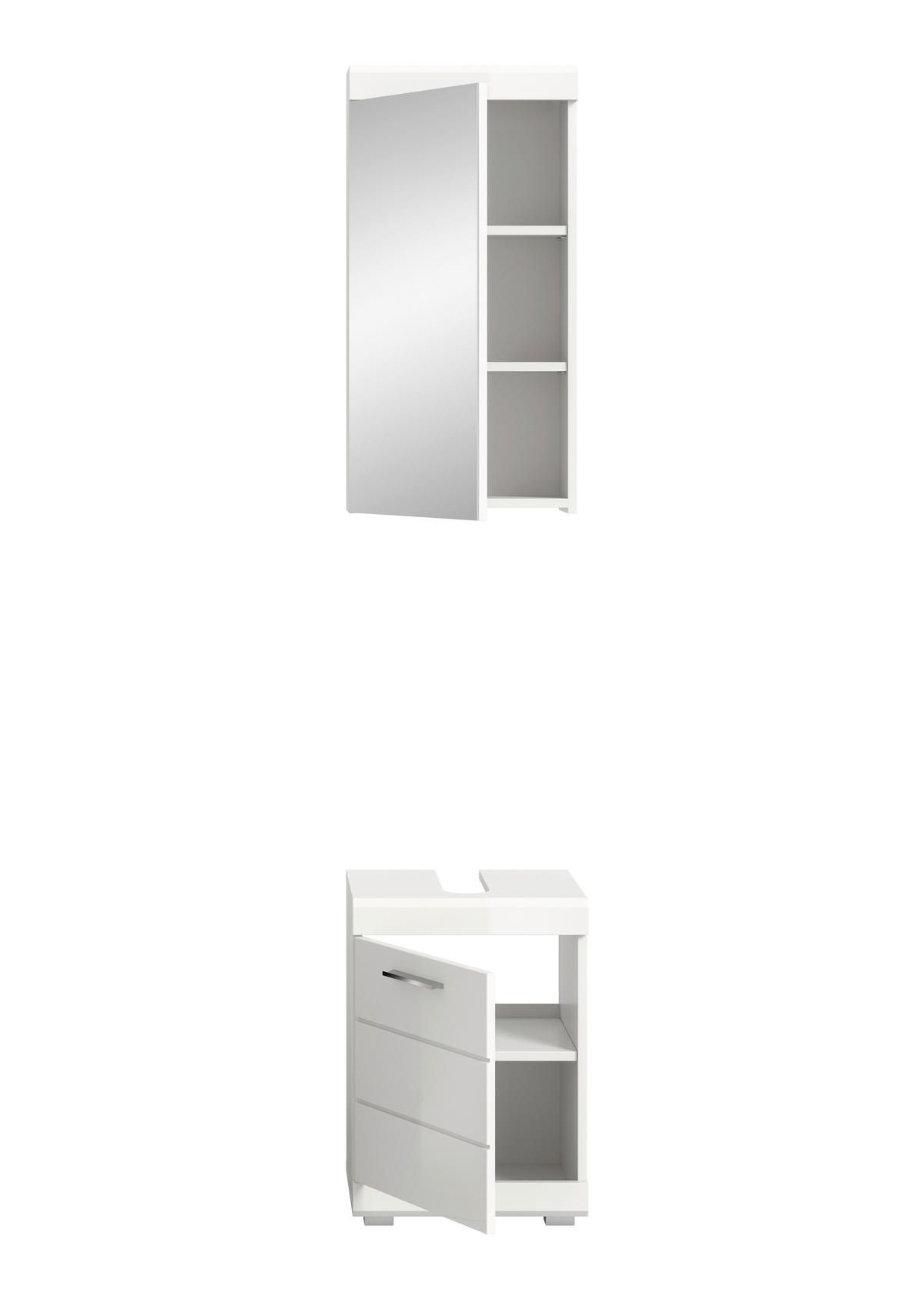 BADEZIMMER 2-teilig  in 40 cm  - Weiß Hochglanz/Silberfarben, Trend, Glas/Holzwerkstoff (40cm) - MID.YOU