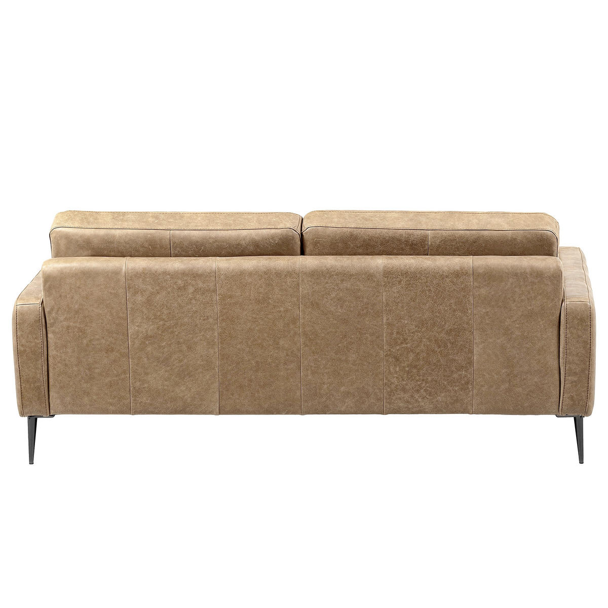 3-SITZER-SOFA SPRING in Lederlook Echtleder Beige  - Beige/Schwarzchrom, Design, Leder/Textil (187/85/92cm) - Livetastic