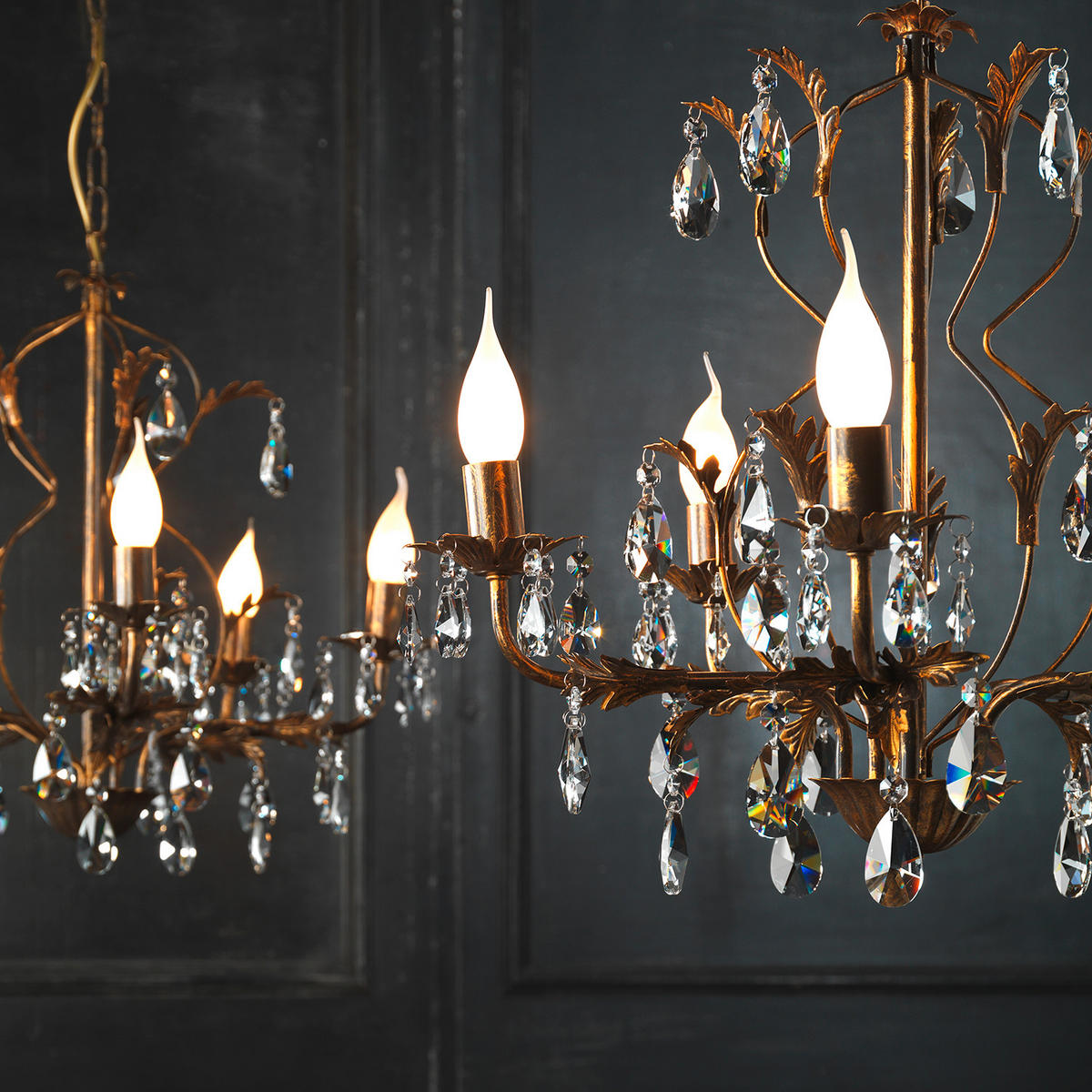 KRISTALL-HÄNGELEUCHTE 53/100 cm   - Bronzefarben, KONVENTIONELL, Glas/Metall (53/100cm)